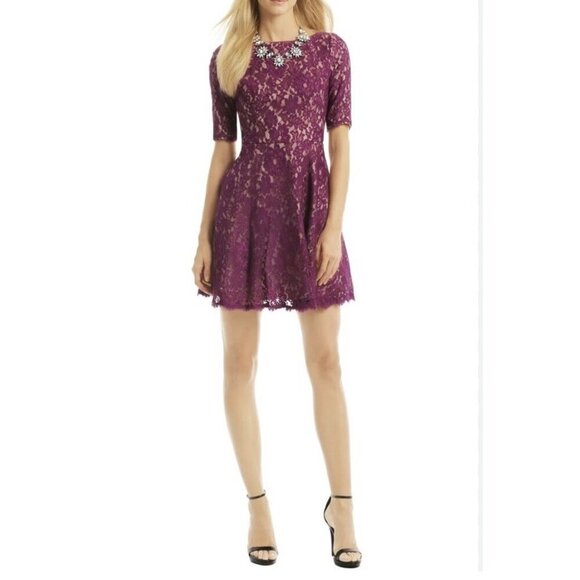 ML Monique Lhuillier Womans Sz 14 Sweet Like Candy Purple Lace Fit & Flare Dress - Picture 1 of 9